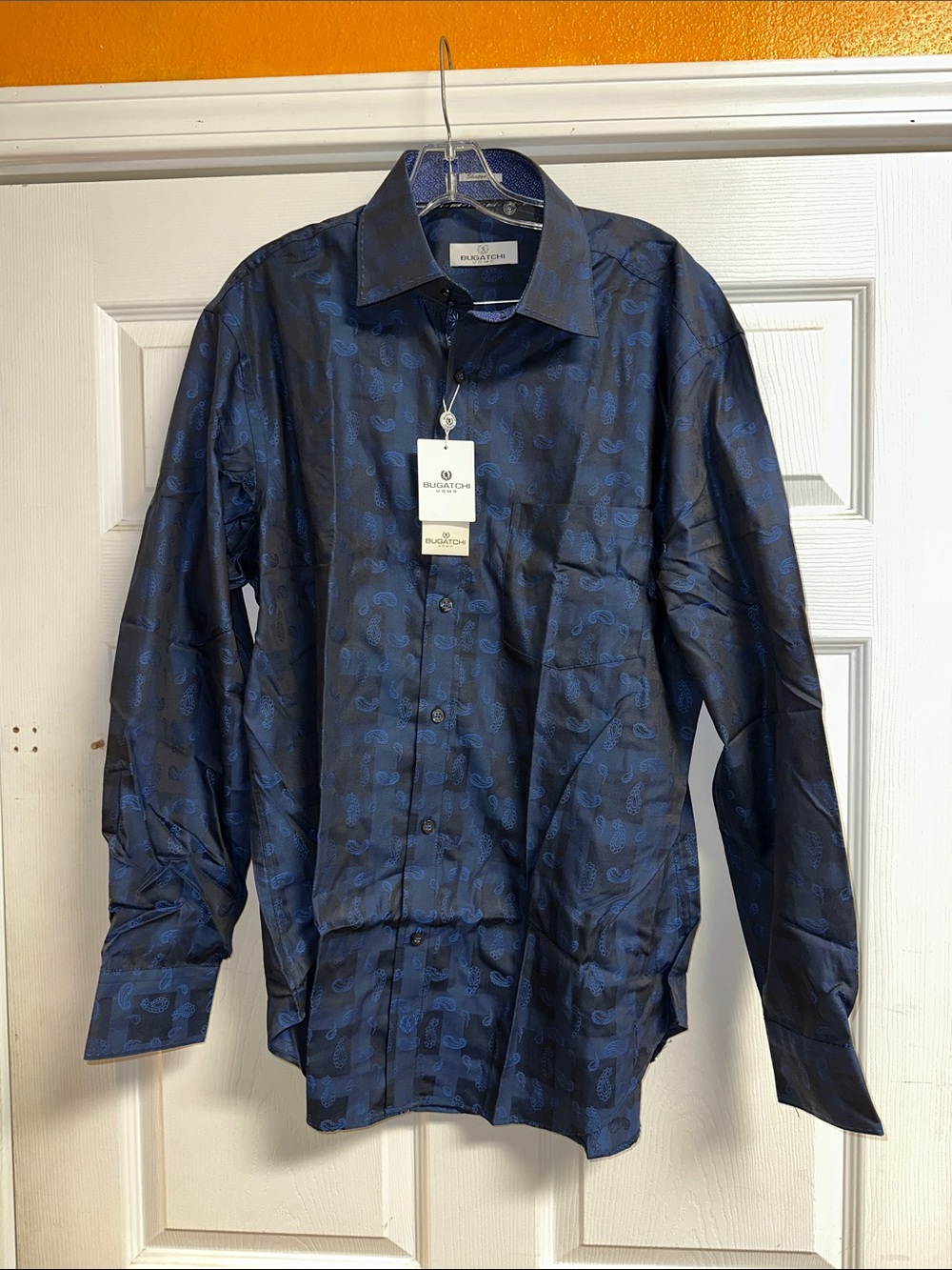 Bugatchi Blue Paisley Satin Dress Shirt